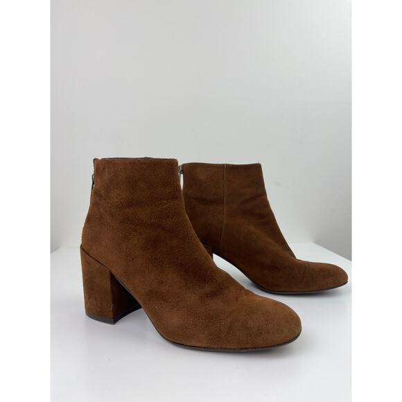 STUART WEITZMAN Bacari Camel Tan Brown Suede Back Zip Pull-On Ankle Booties 5.5 - Picture 3 of 10